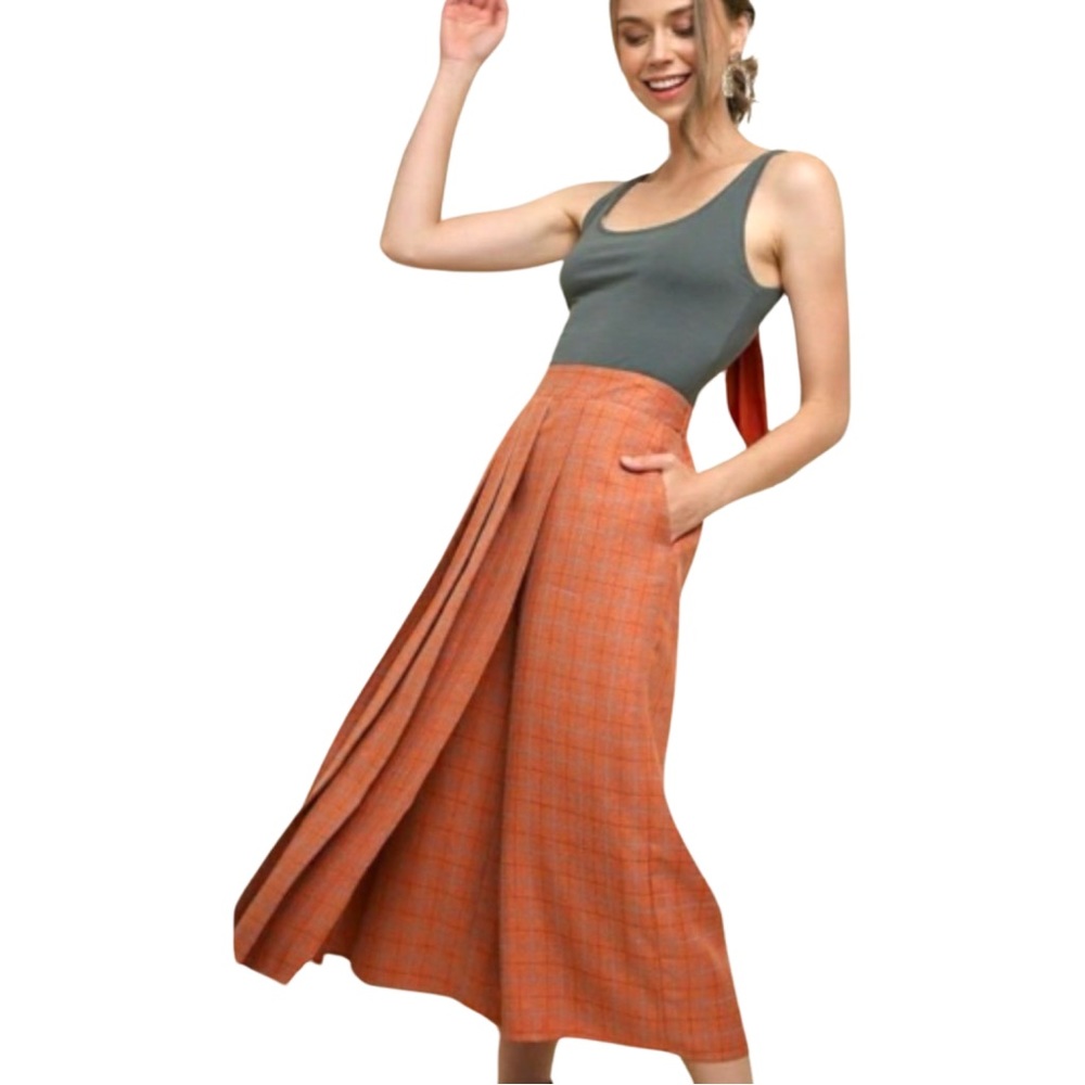 Umgee Orange Plaid Cropped Pants